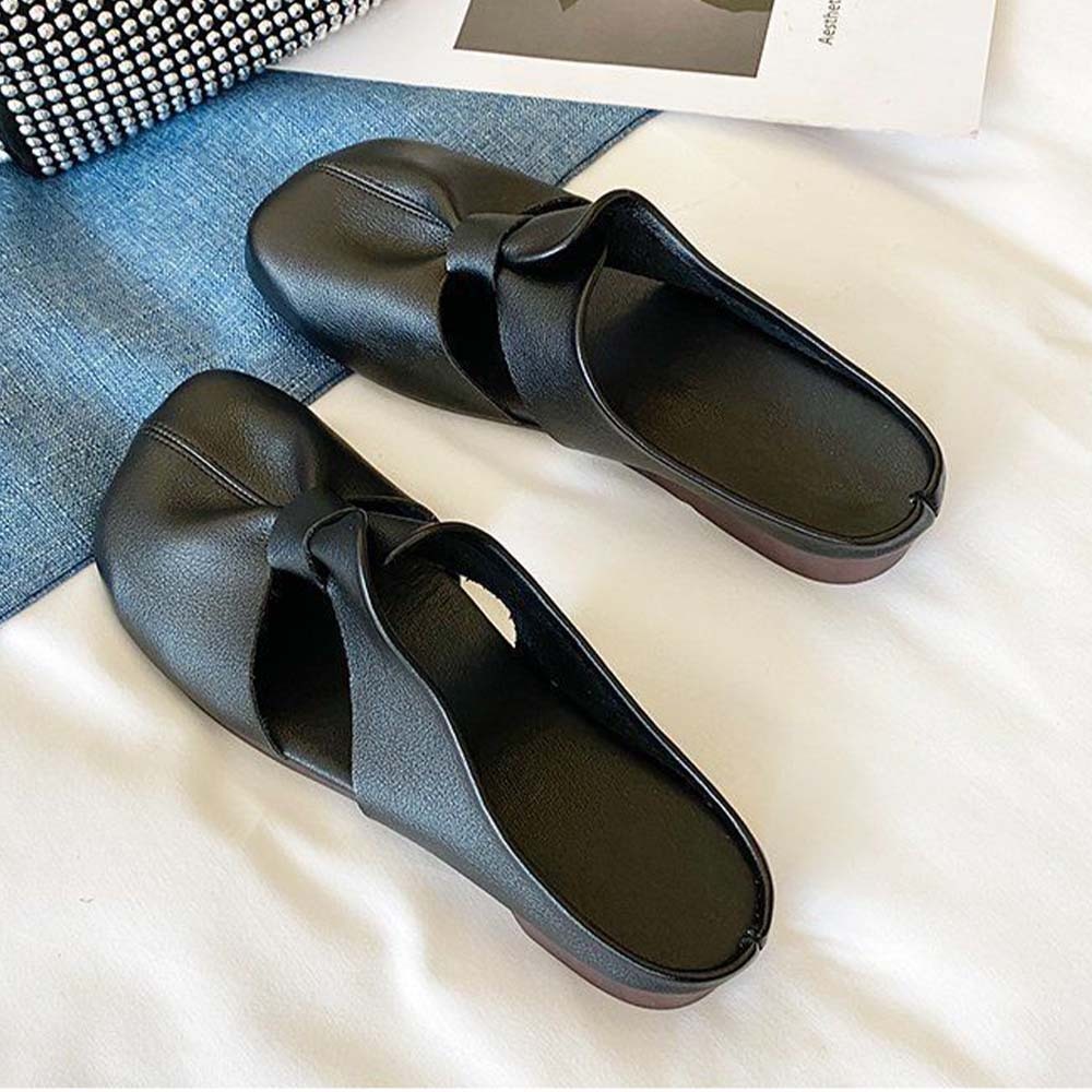 Hojanaranja Medias pantuflas mujer cómodas planas de piel