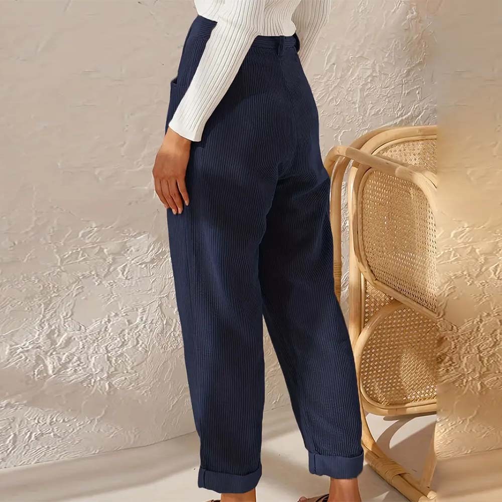 Pantalones rectos de pana de cintura alta para mujer