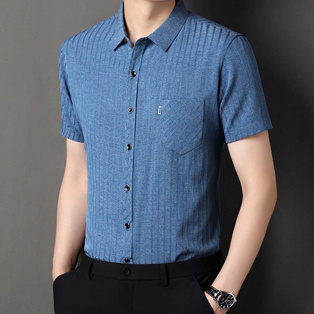 Camisa de manga corta a rayas con bolsillo suelto para hombre de verano 2024