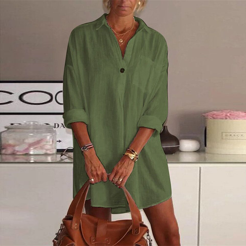 Women's Mid-Length V-Neck Long Sleeve Shirt