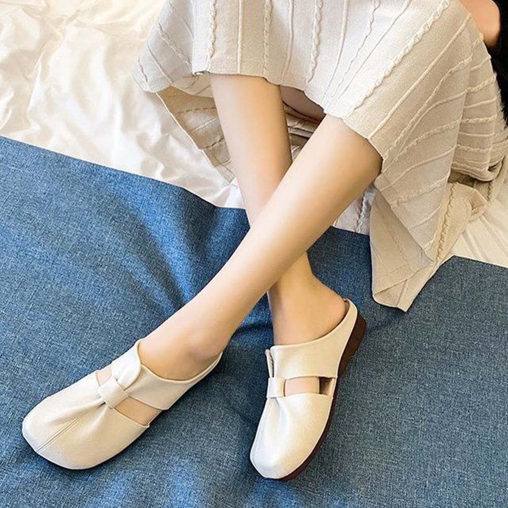 Hojanaranja Medias pantuflas mujer cómodas planas de piel