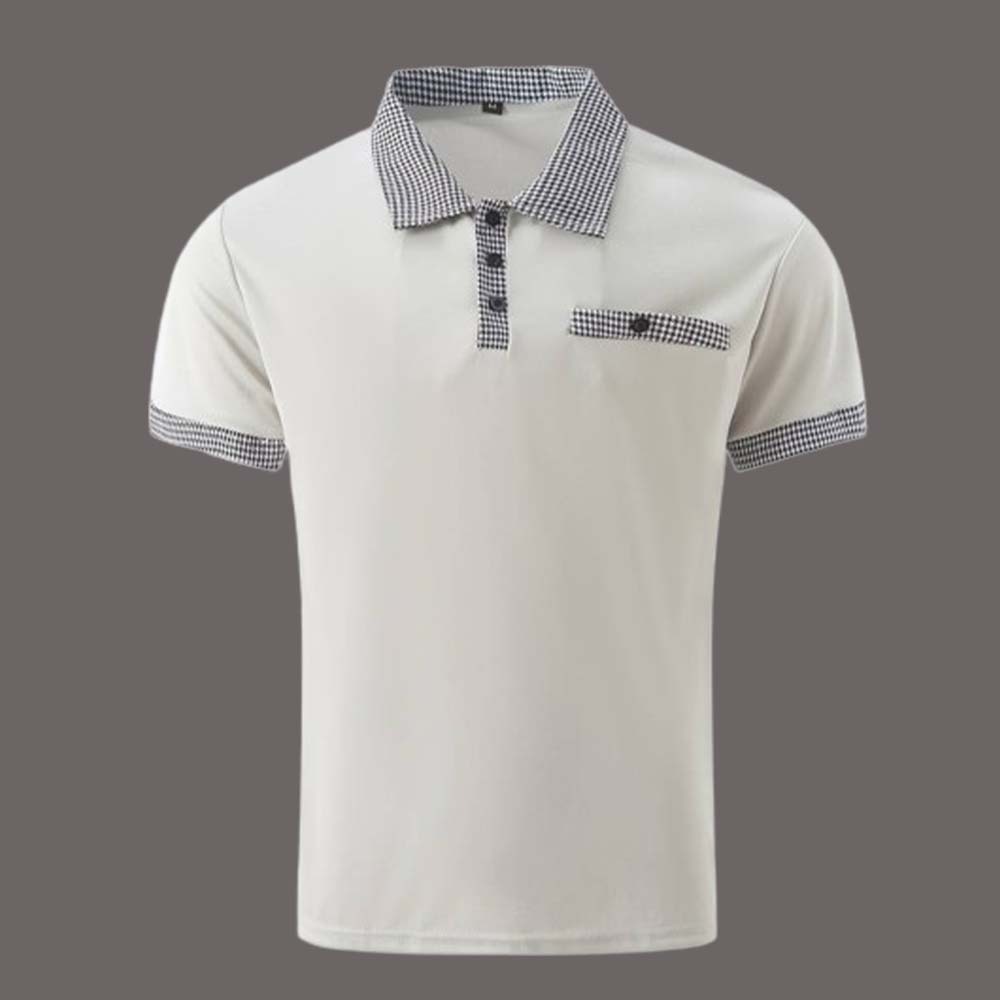 Summer Men's Houndstooth Casual Button Collar Short Sleeve Polo Shirt