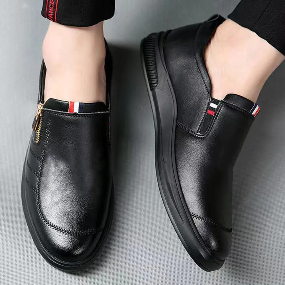 Olivoslindo Mocasines con cremallera de moda transpirable para hombres de estilo británico