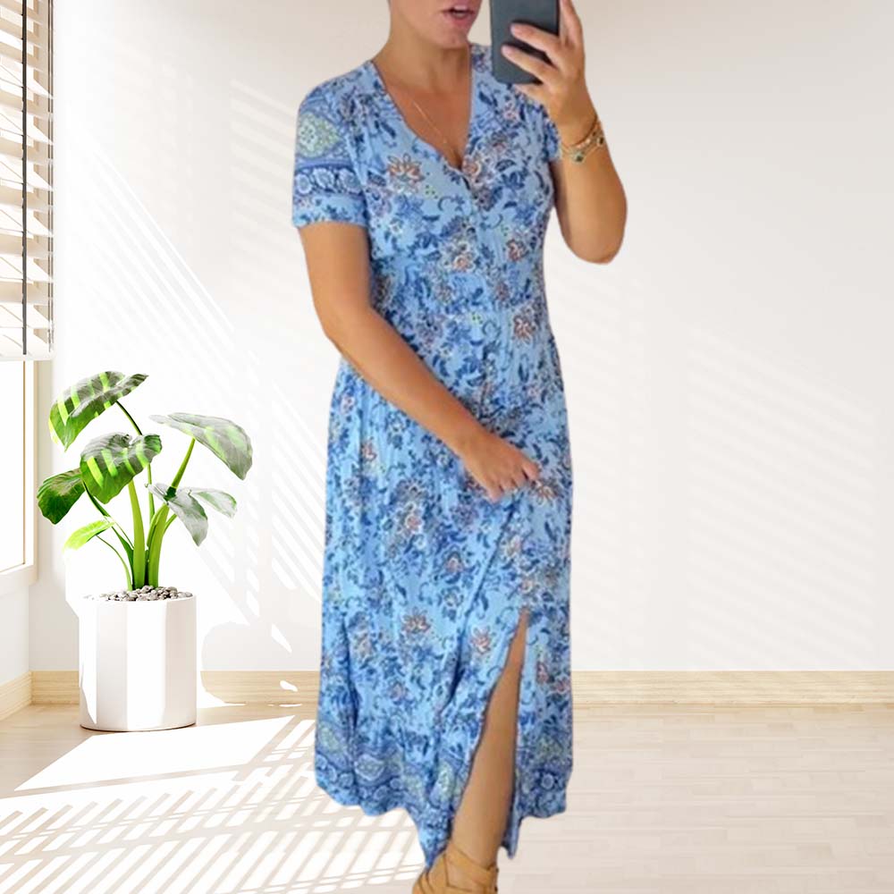 Stylish V-neck floral print dress