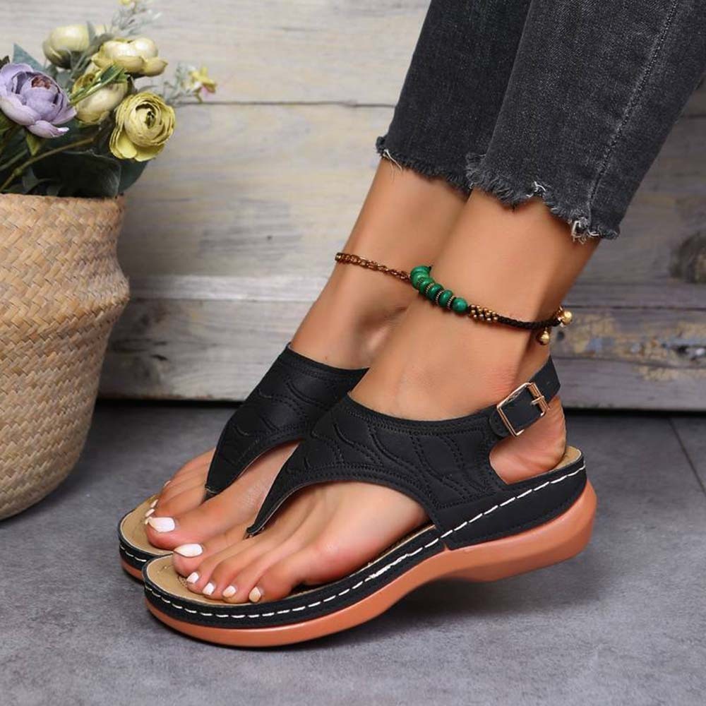 Hojanaranja Sandalias tipo chanclas de cuero suave y ajustable para mujer