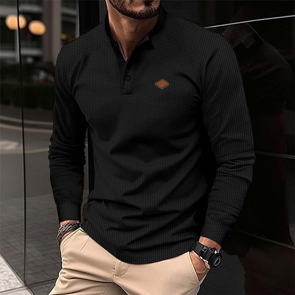 2024 Spring and Autumn New Men's Waffle Long-Sleeved Polo Shirt