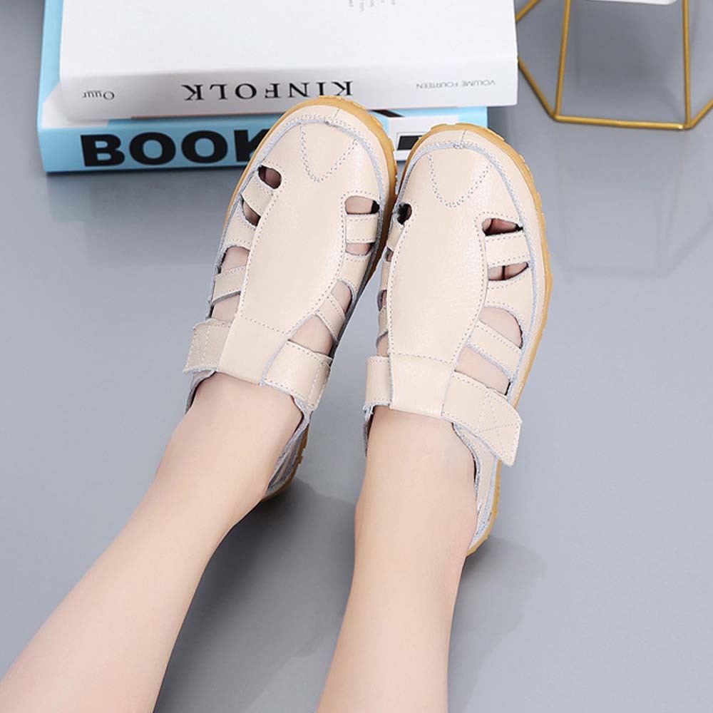 Sandalias de mujer de piel con suela suave y velcro transpirable