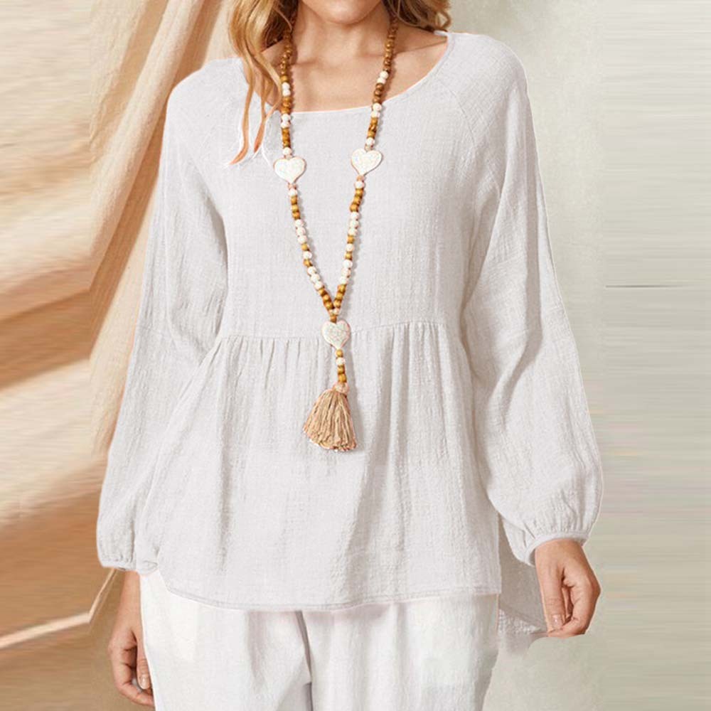 New women's lantern sleeve loose cotton and linen shirt