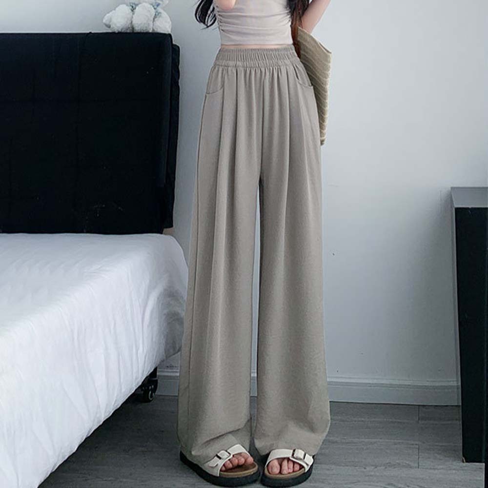 Pantalones de pierna ancha con cintura elástica ligera de verano para mujer