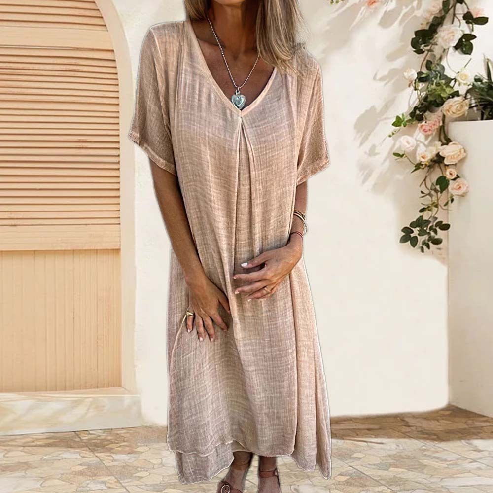 Vestido de playa suelto de algodón y lino de verano para mujer