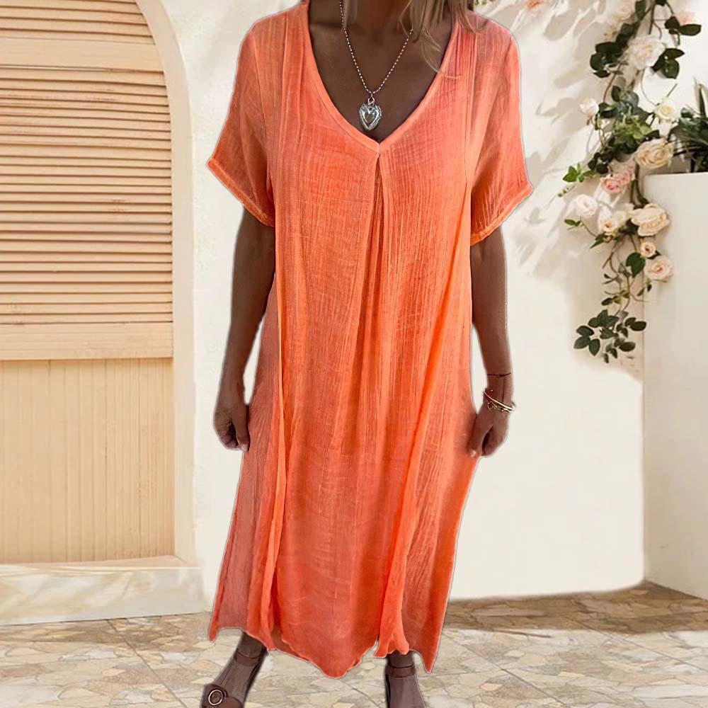 Vestido de playa suelto de algodón y lino de verano para mujer