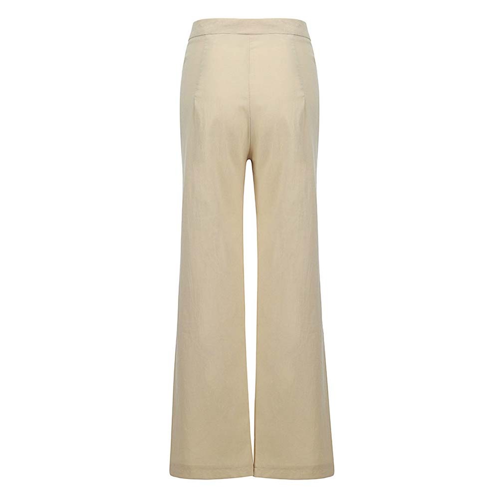 Women's high waist cotton and linen wide leg trousers