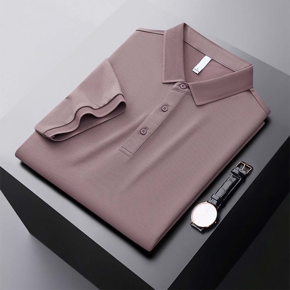 Men's new breathable mulberry silk short-sleeved business polo shirt
