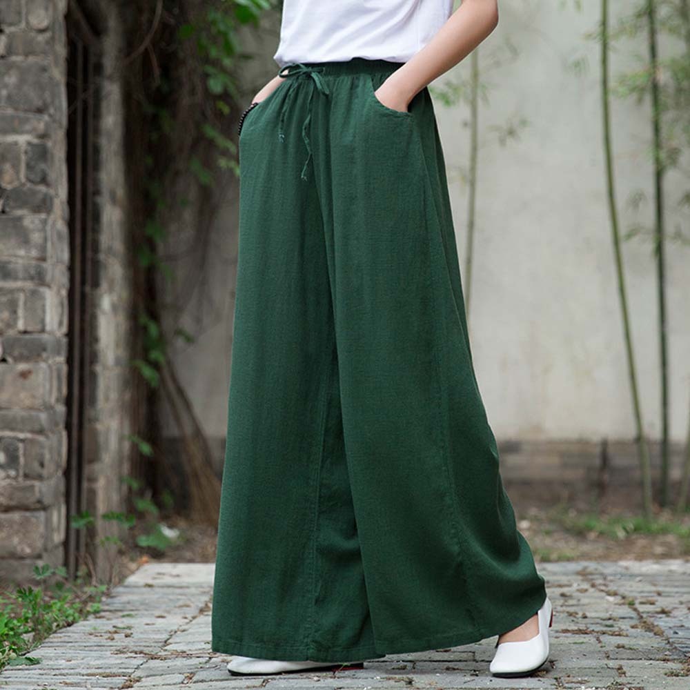 2024 Spring and summer women's retro linen wide-leg pants