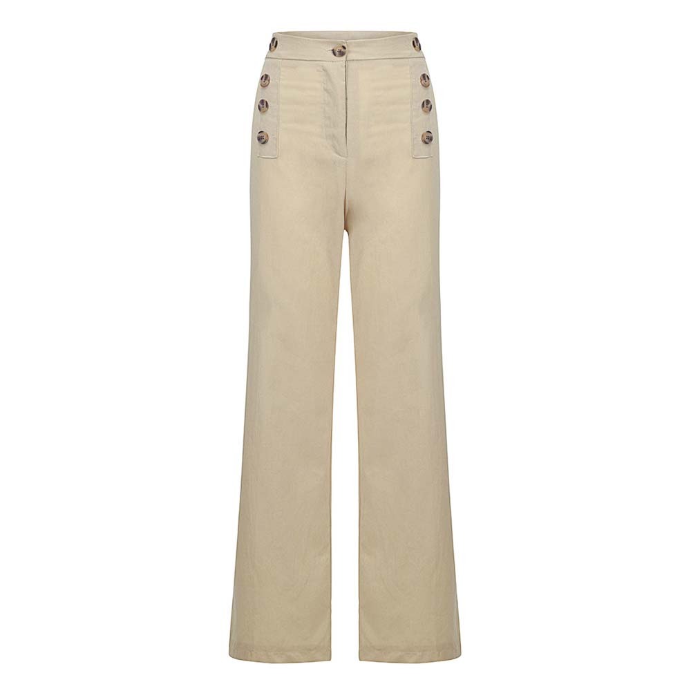 Women's high waist cotton and linen wide leg trousers