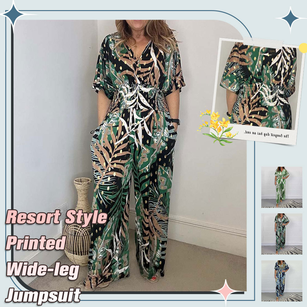 Mono holgado de talla grande con estampado de hojas estilo centro turístico para mujer