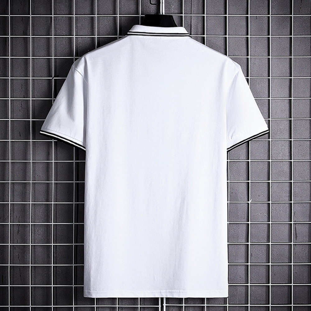 Summer Men's Feather Print Business Short Sleeve Polo Shirt