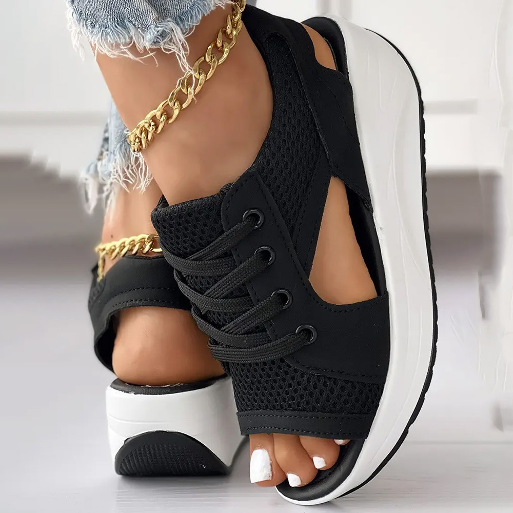 Sandalias deportivas transpirables de malla hueca para mujer