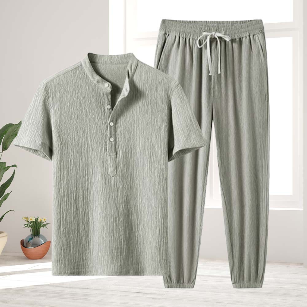Men's summer suit, ice silk short-sleeved T-shirt and trousers