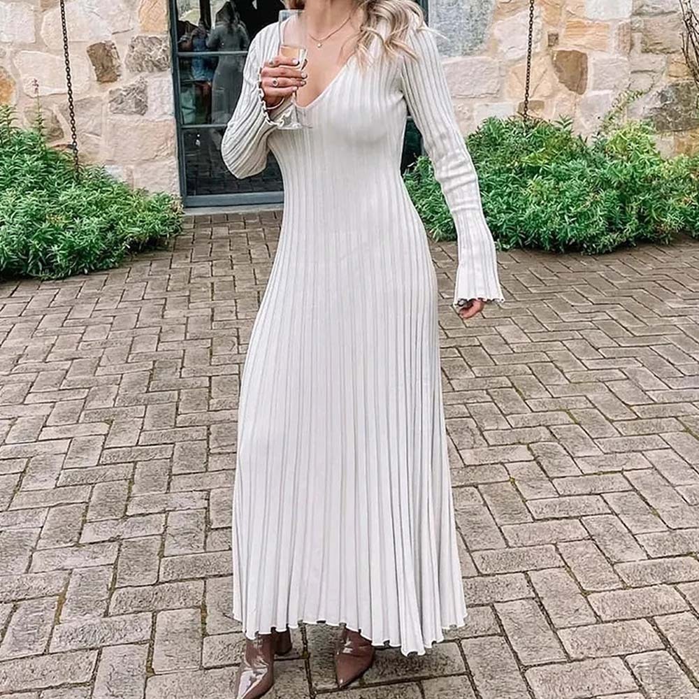 Fashion new long sleeve knitted midi dress