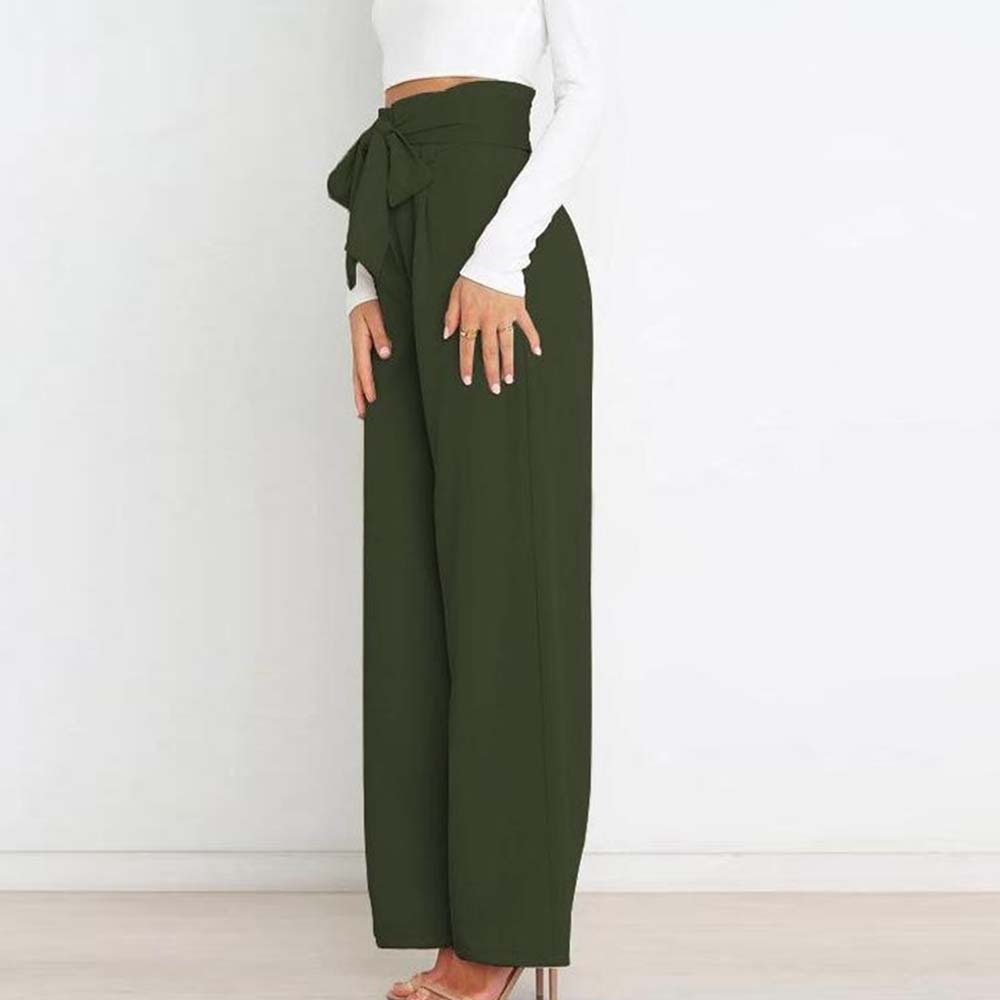 Pantalones anchos de talle alto con lazo a la moda para mujer