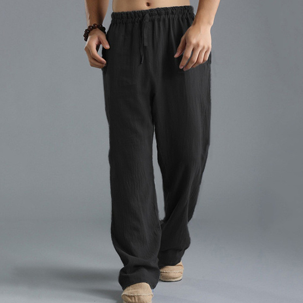 Olivoslindo Pantalones casuales de lino transpirables sueltos de verano para hombres