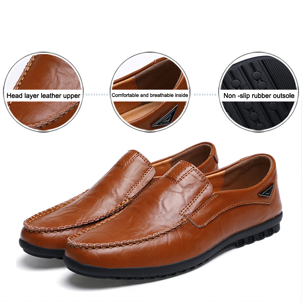 Zapatos casuales de cuero cómodos y sin cordones para hombre