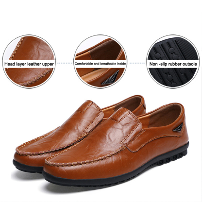Zapatos casuales de cuero cómodos y sin cordones para hombre