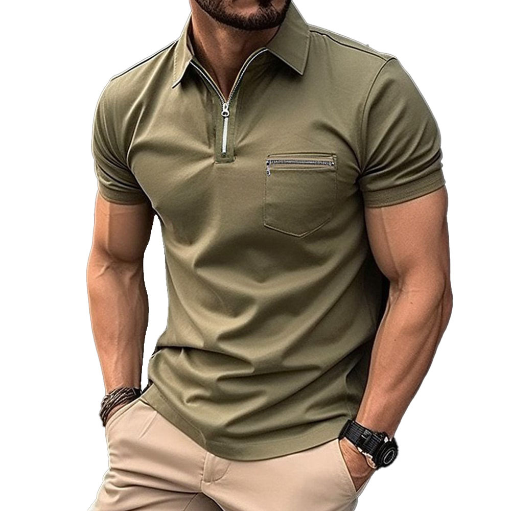 Olivoslindo Polo deportivo de verano con bolsillo y cremallera para hombre