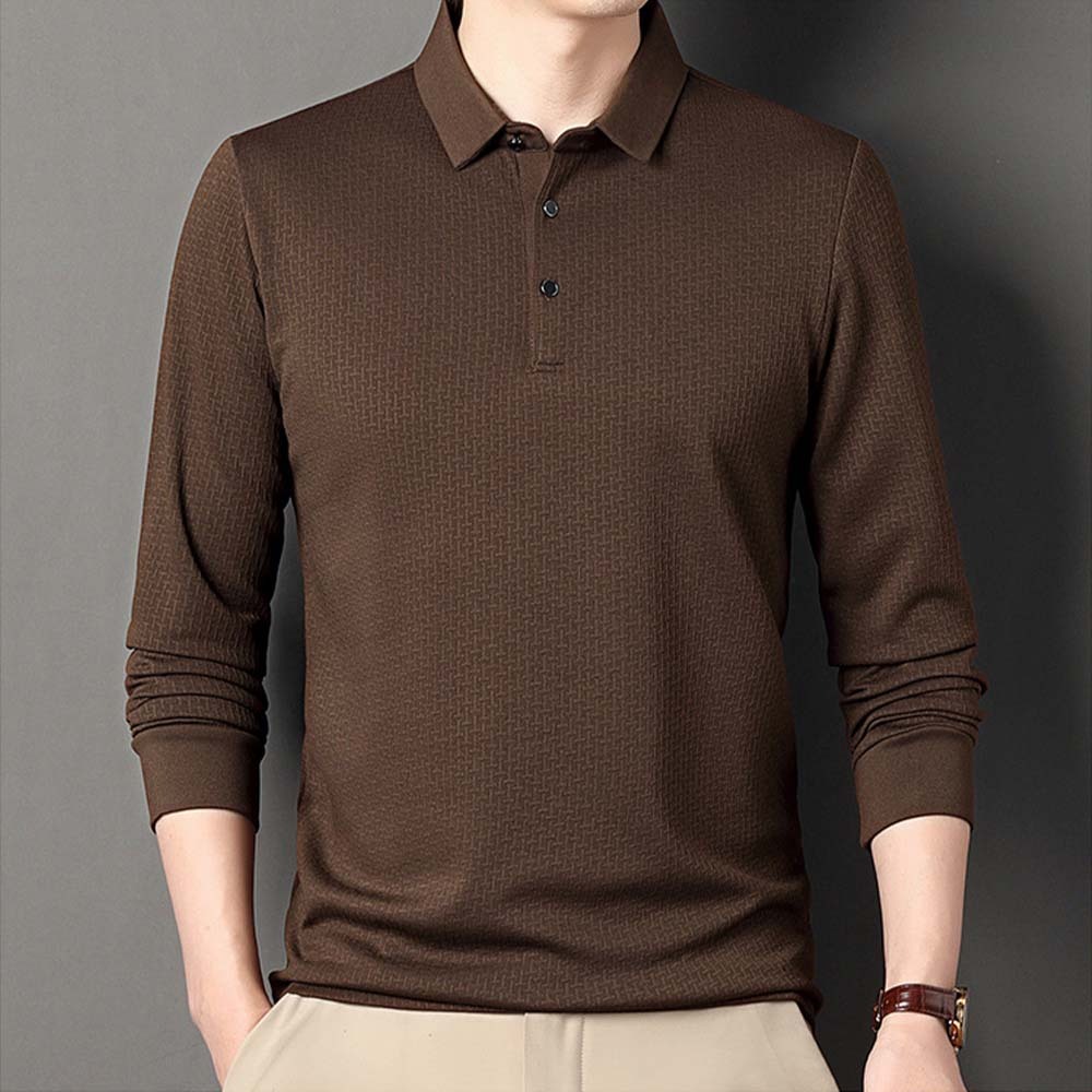 Smiledeer Fashionable Business Men's Long Sleeve Jacquard Polo Shirt