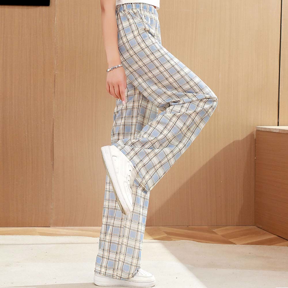 Women's casual plaid high waist wide leg pants