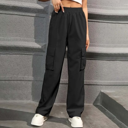 Women's casual high waist pocket straight pants