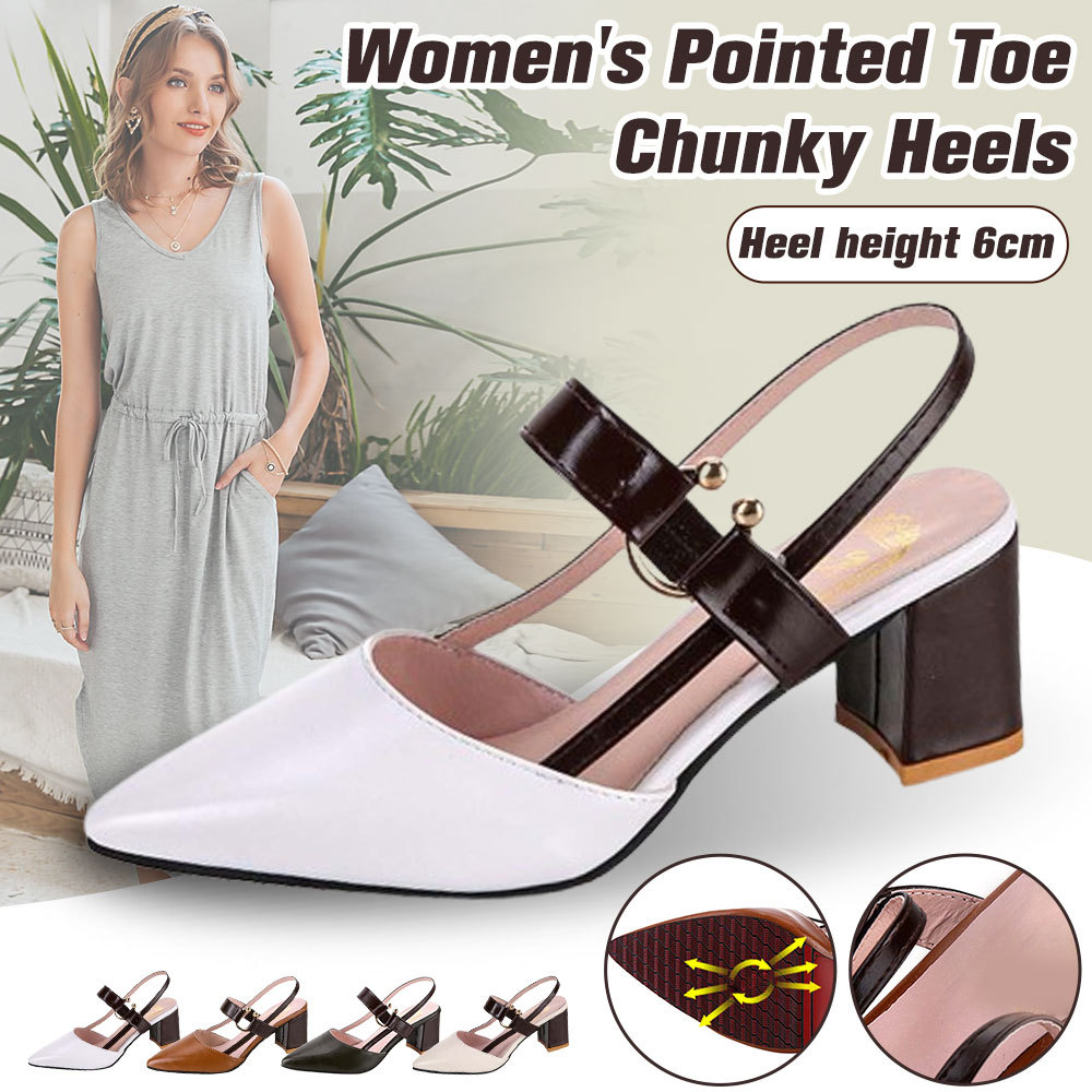  Hojanaranja Sandalias de tacón grueso de mujer con punta en punta de moda de verano