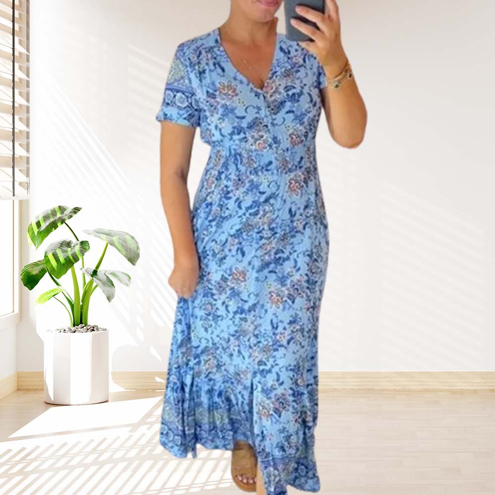 Stylish V-neck floral print dress