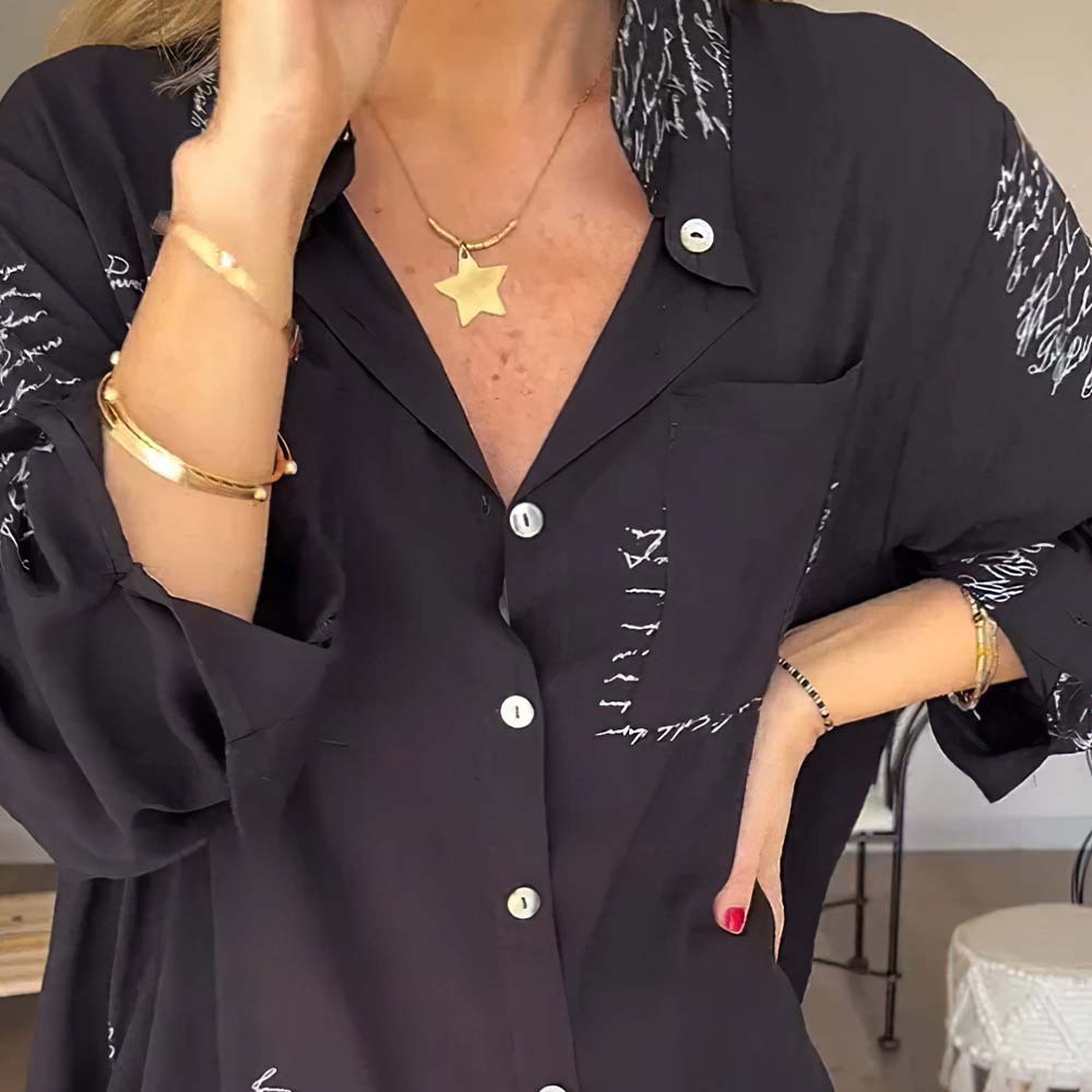 Camisa con solapa de moda con estampado de letras