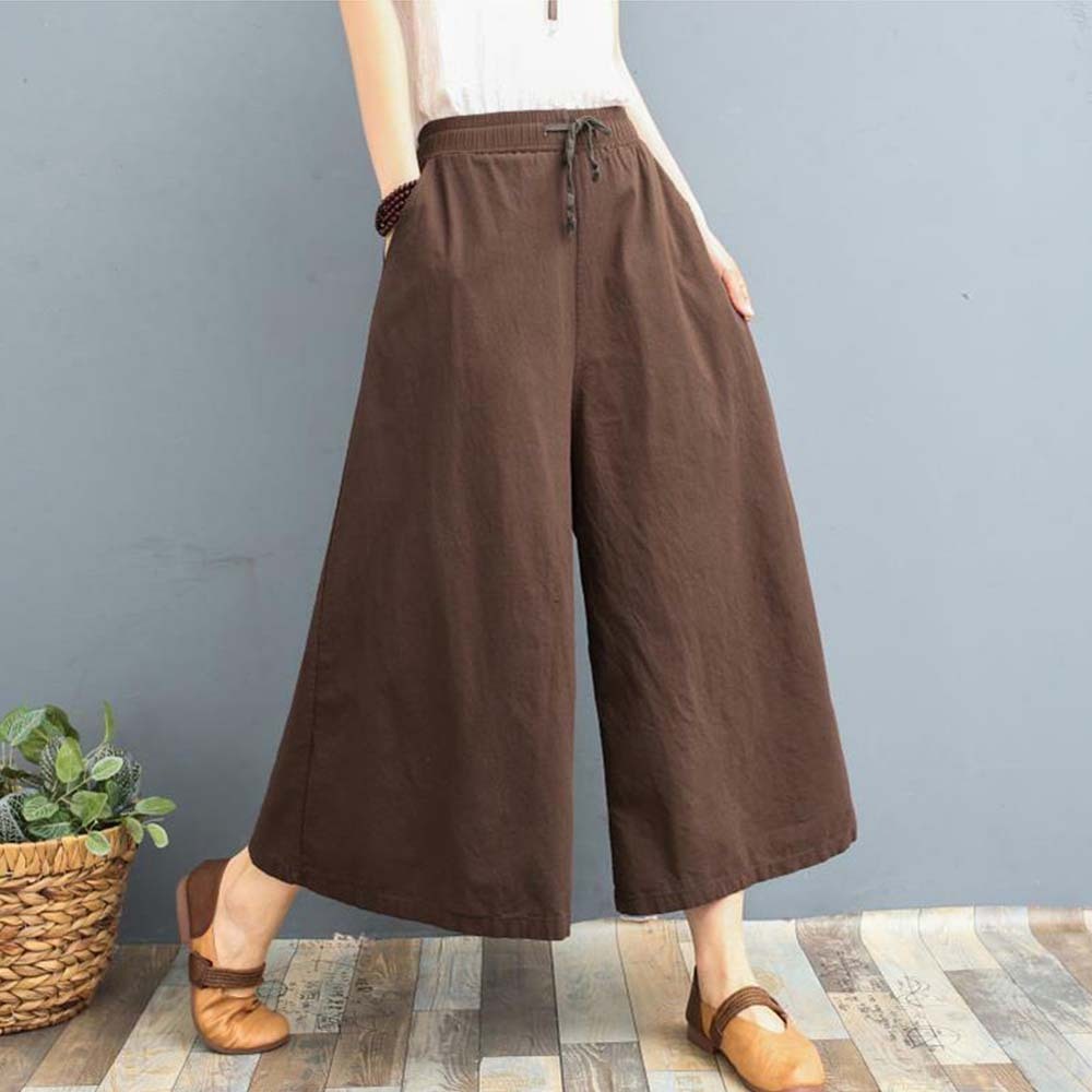 Pantalón ancho casual de algodón lavado para mujer