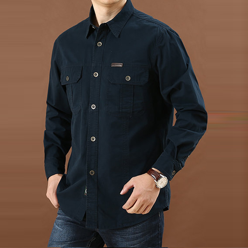 Olivoslindo Nueva camisa casual de manga larga de algodón suelto para hombre