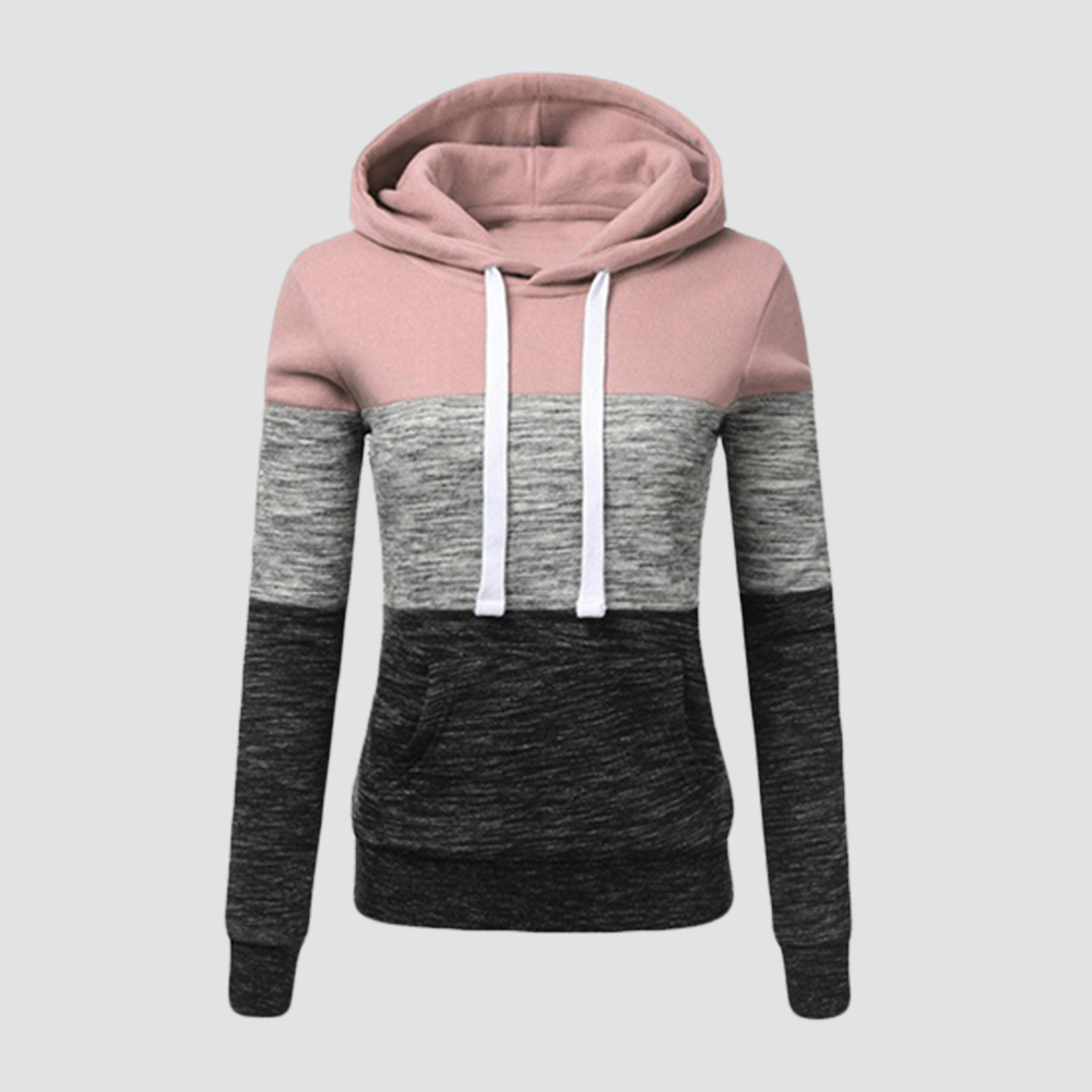 Olivoslindo Chaqueta de sudadera con capucha casual para mujer con bloque de color