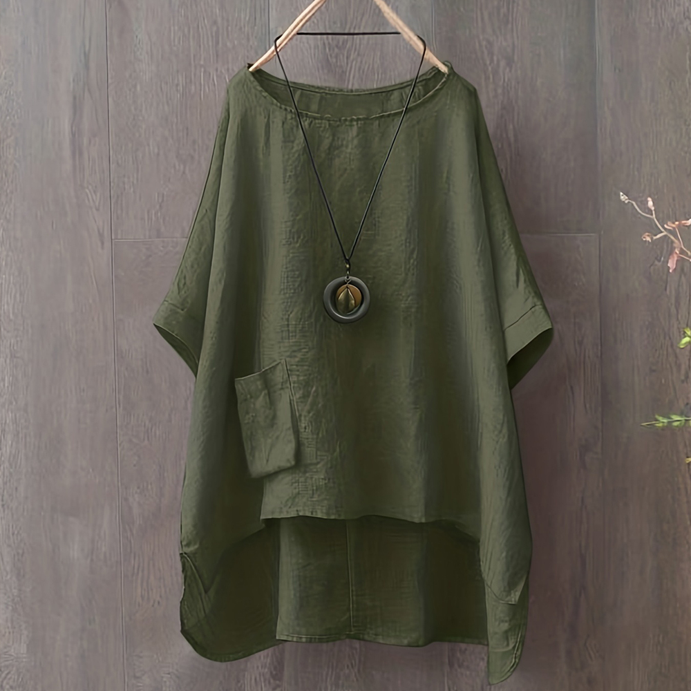 Summer Fashion Round Neck Irregular Pocket T-Shirt for Women