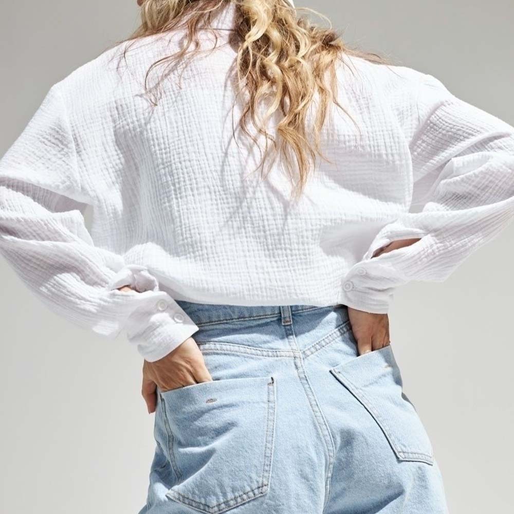 Camisa cómoda de manga larga de algodón para mujer