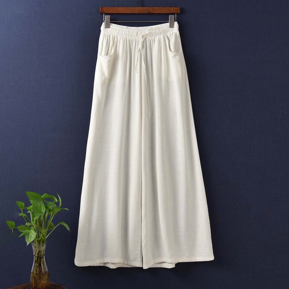 2024 Spring and summer women's retro linen wide-leg pants