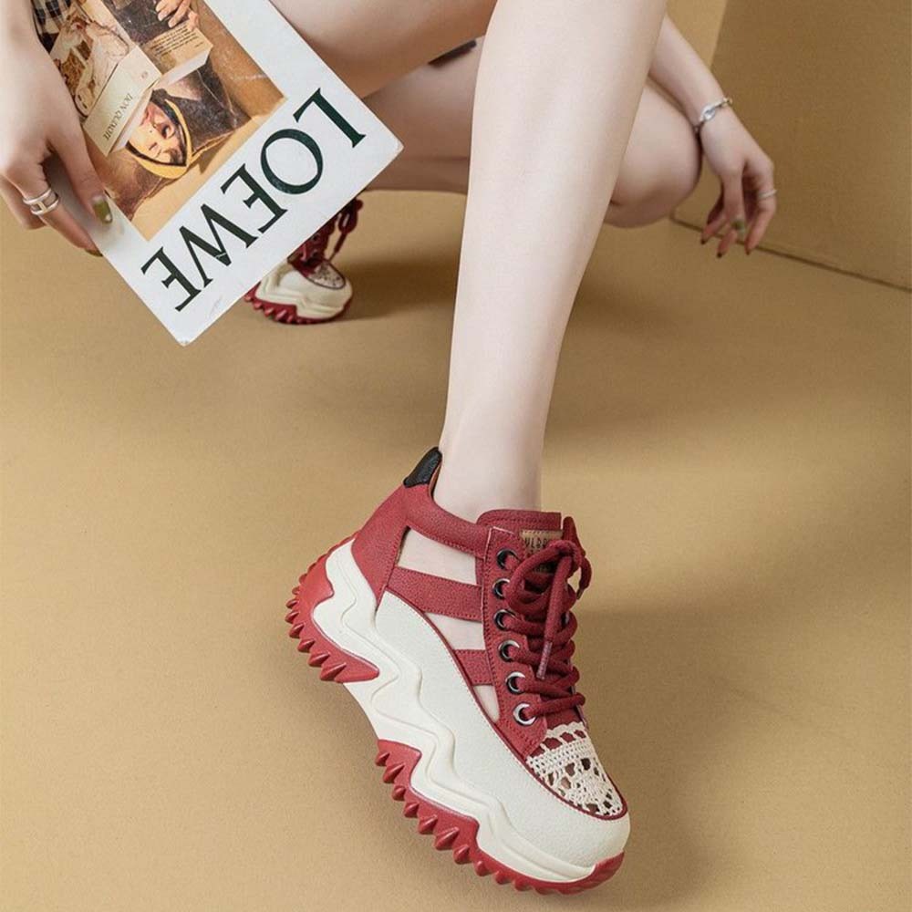 Smiledeer Women's comfortable thick-soled 7CM sneakers lace-up sandals