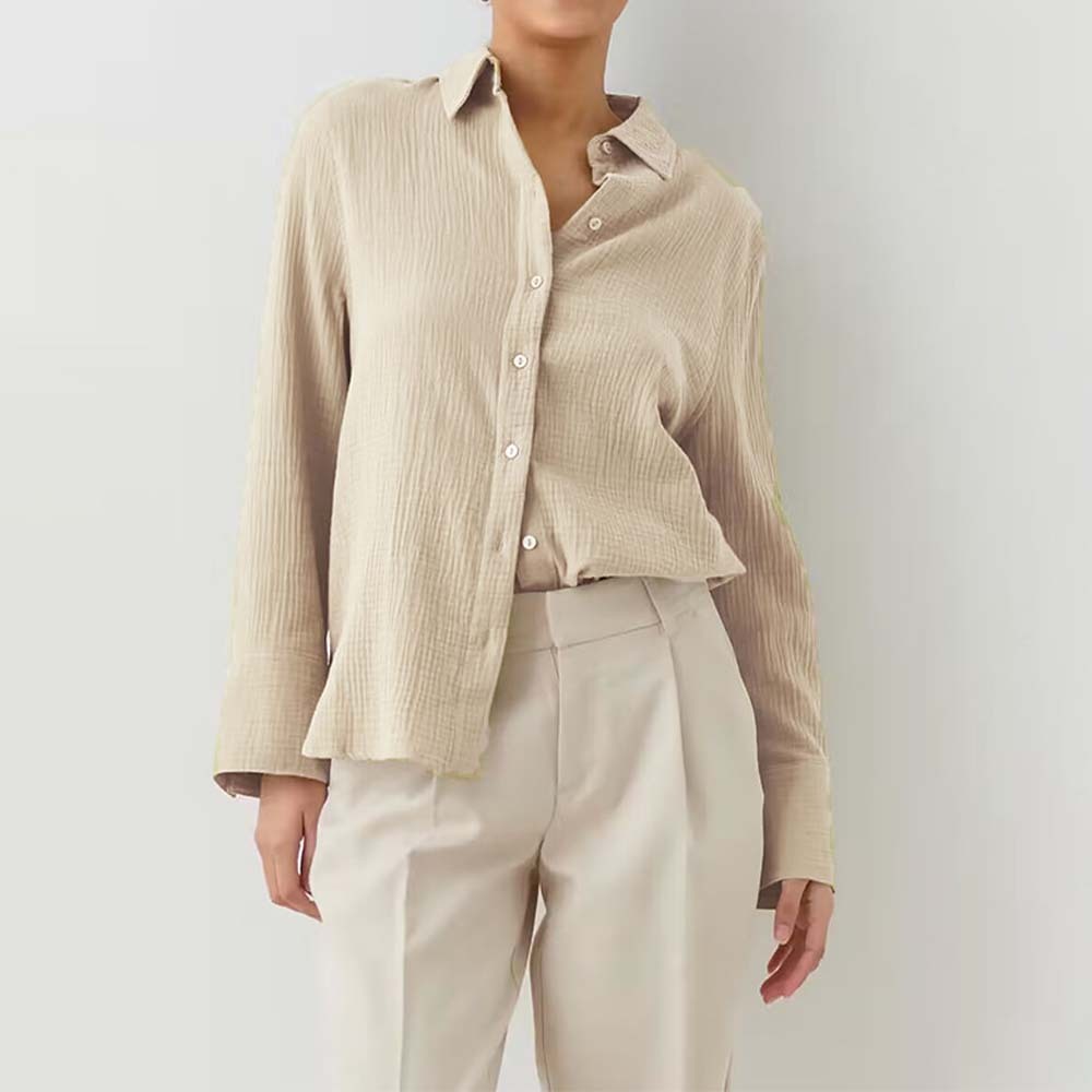 Camisa cómoda de manga larga de algodón para mujer