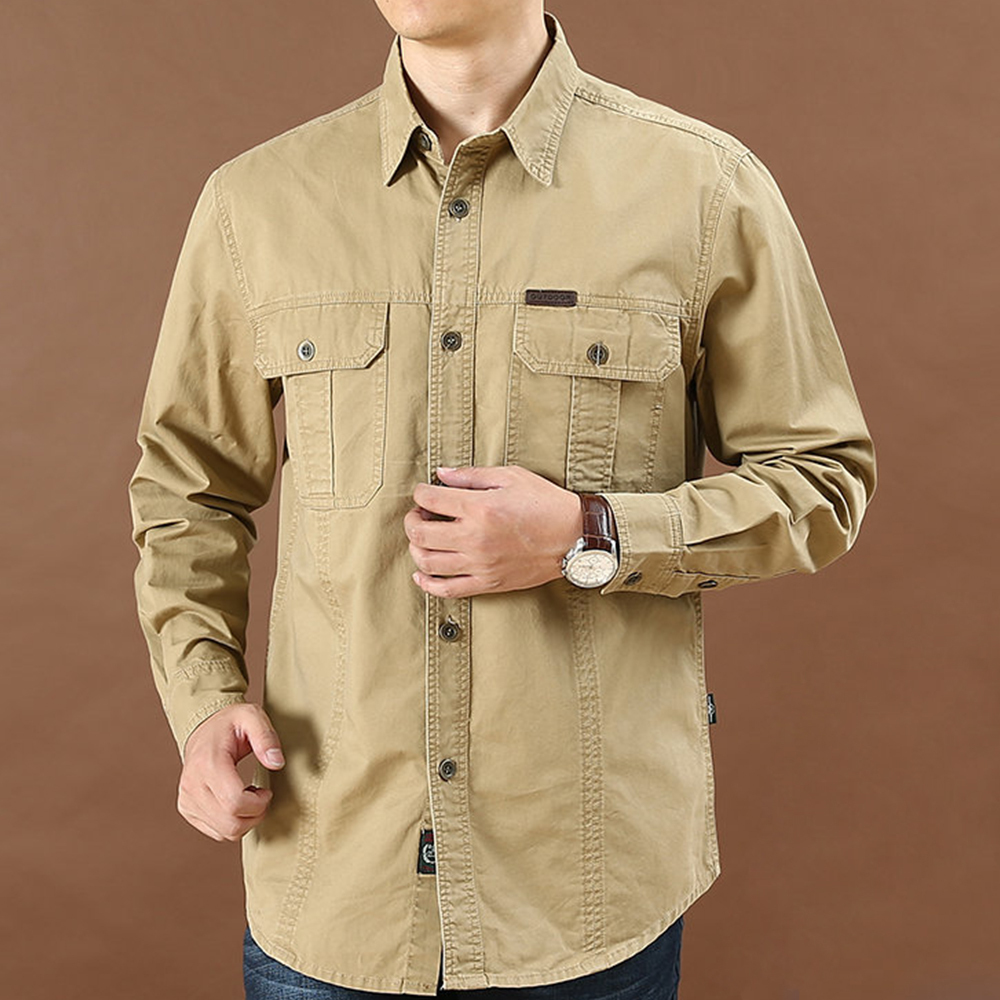 Olivoslindo Nueva camisa casual de manga larga de algodón suelto para hombre