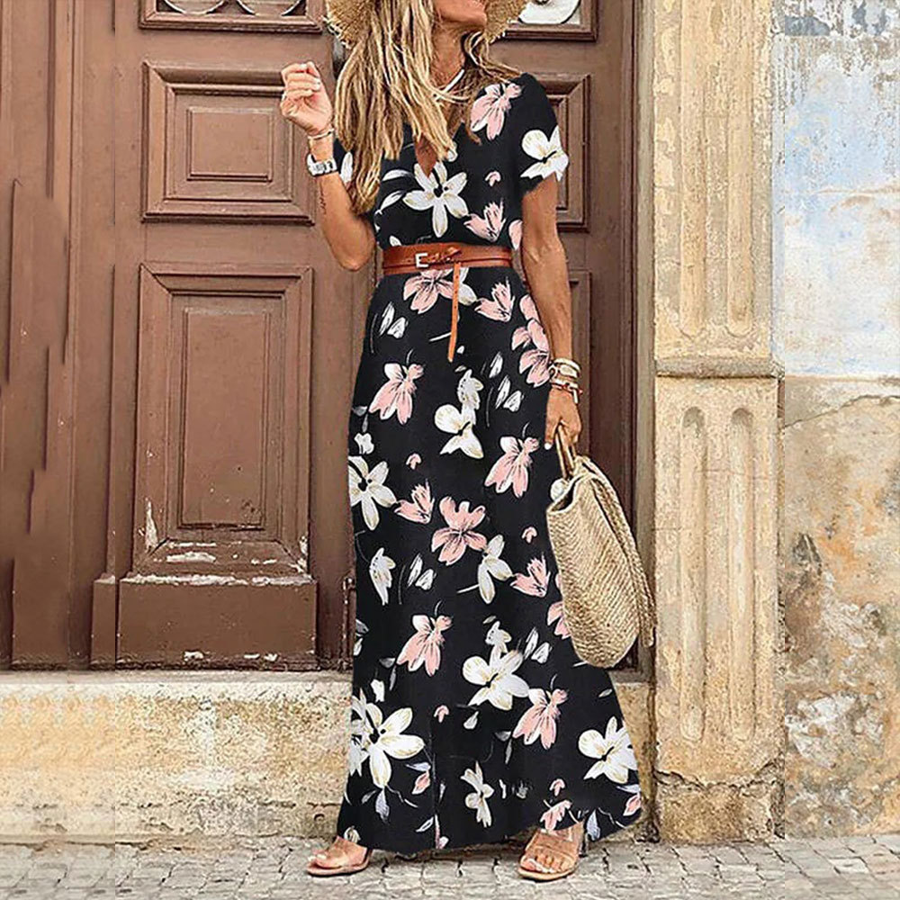Women Summer V Neck Floral Dress
