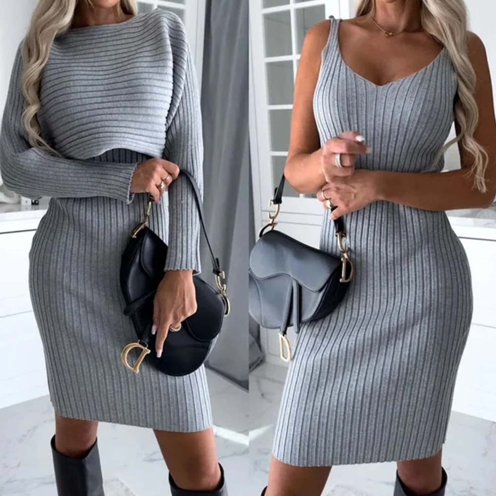 Knit Pullover Sweater and Cami Dress Set