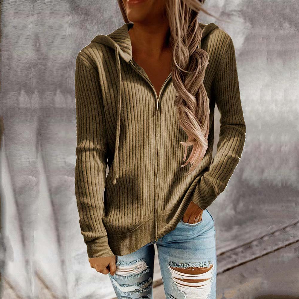 Olivoslindo Primavera y otoño nueva chaqueta con capucha de mujer a rayas