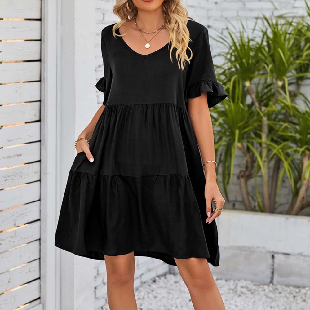 Summer casual V-neck ruffle loose dress beach dress