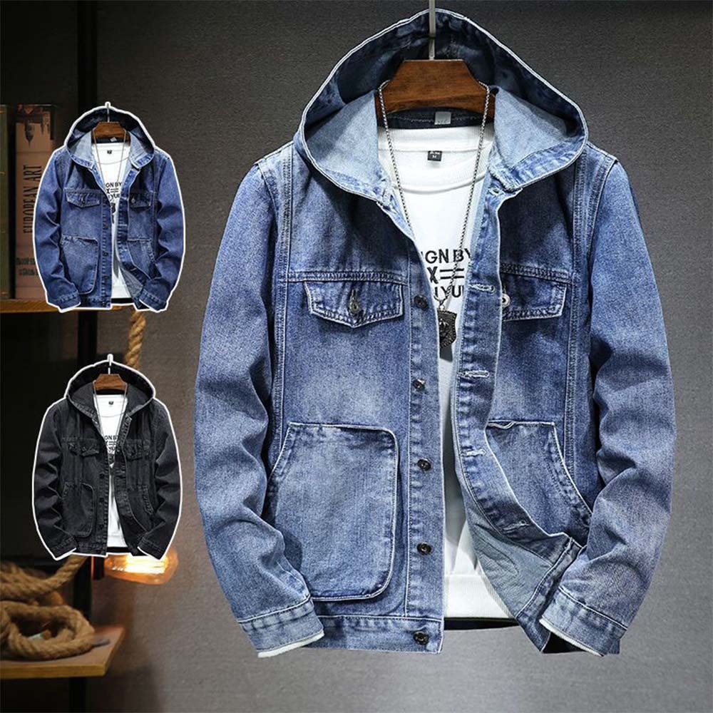 Men's Hooded Vintage Denim Jacket