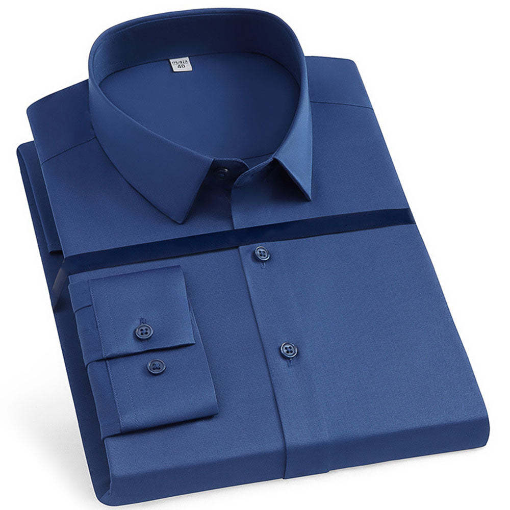 New Men's Stretch Non-Iron Anti-wrinkle Solid Color Long Sleeve Shirt